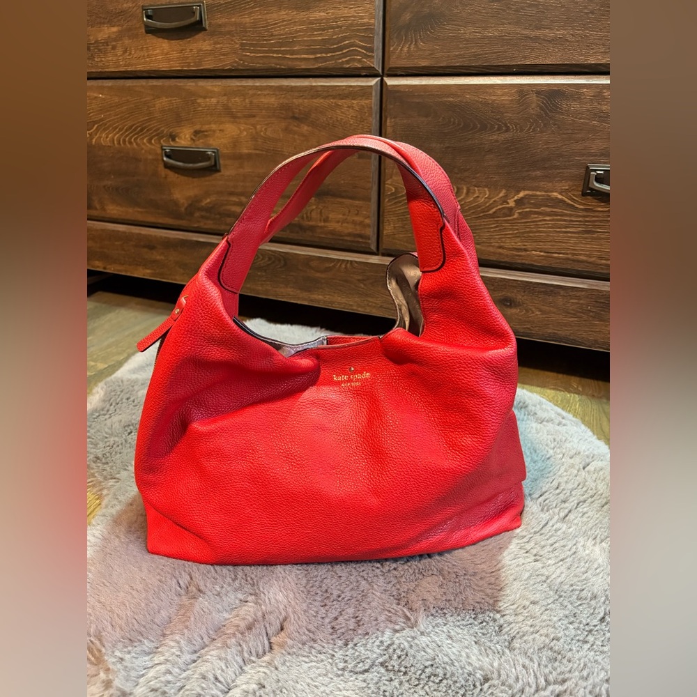 Kate Spade New York Mansfield Expandable Hobo Leather Bag In Persimmon/Red